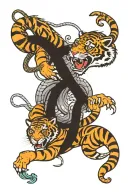 ferocious tiger and snake fighting each other tattoo design idea