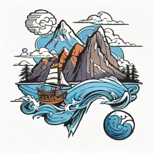 mountain and pacific ocean  tattoo design idea