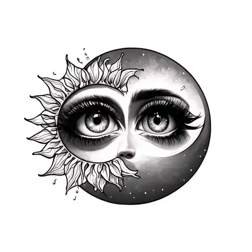 best friend sun and moon with realistic eyes and lashes tattoo design idea