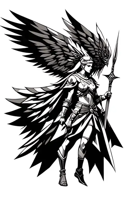 Scottish Valkyrie winged warrior tattoo design idea