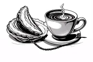 a concha and taza de café connected by a lifeline  tattoo design idea