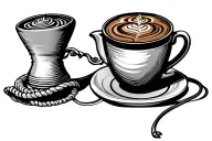 a concha and taza de café connected by a lifeline  tattoo design idea