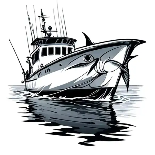 commercial tuna trolling fishing boat under water scene crab fishing tattoo design idea