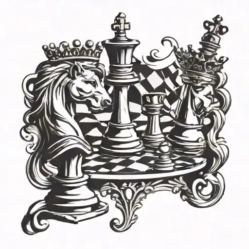 chess king queen chess piece tattoo design idea
