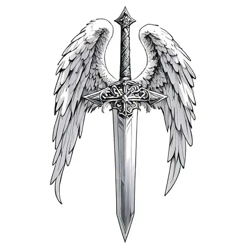 st michael sword one angel wing tattoo design idea