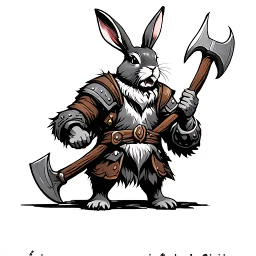 viking warrior rabbit holding battle ax tattoo design idea