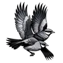 two sparrows flying together, one outlined and one traditional black tattoo design idea