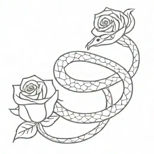 Snake with the rose for the breast area tattoo design idea
