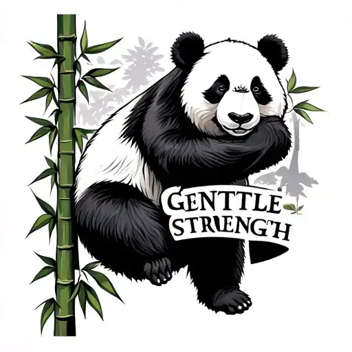 "Gentle Strength" panda bear climbing bamboo forest tattoo design idea