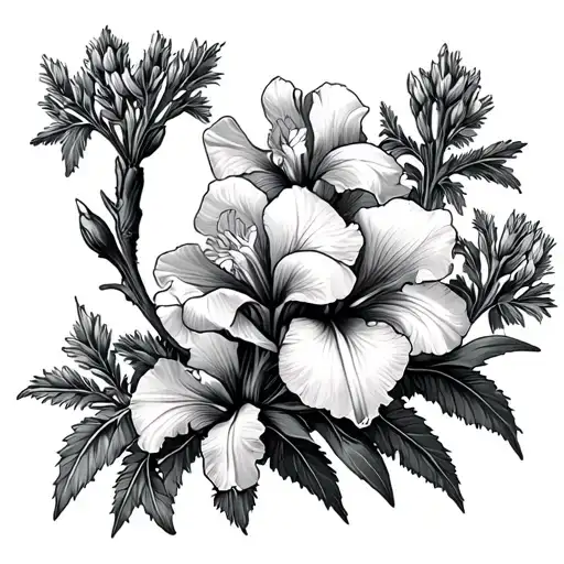 joshua tree, rowan tree, iris flower surrounded tattoo design idea