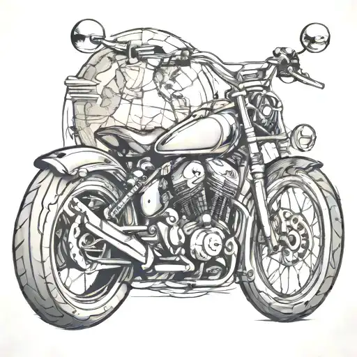 motorcycle making the globe spin beneath its wheels tattoo design idea
