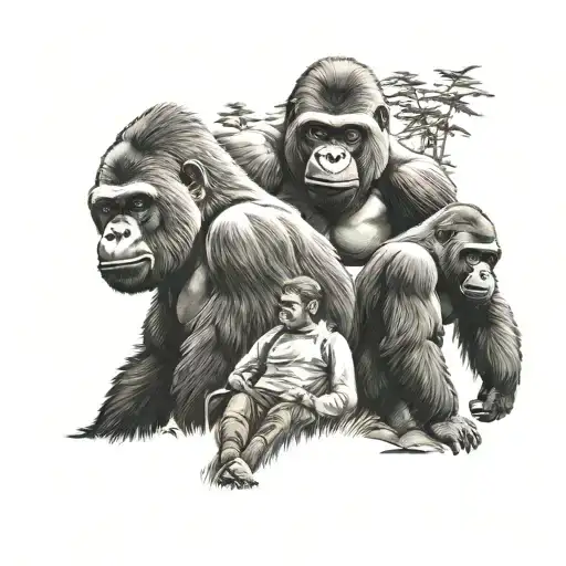 Gorilla family hiking tattoo design idea