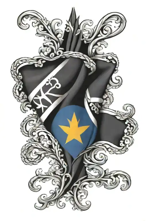 Barbados flag intertwined tattoo design idea