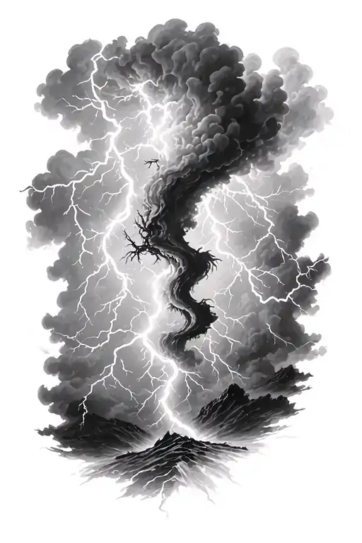 clouded lightening storm tattoo design idea