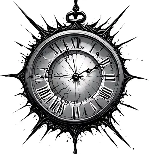 hour glass broken clock face tattoo design idea