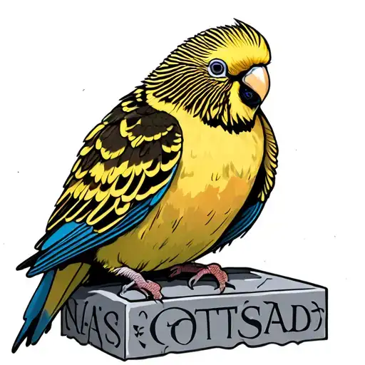 gravestone with a budgie rested on top of it  tattoo design idea