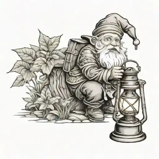 garden gnome with lantern tattoo design idea