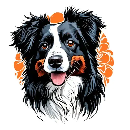out line of floppy border collie ears with Nemo in face spot tattoo design idea