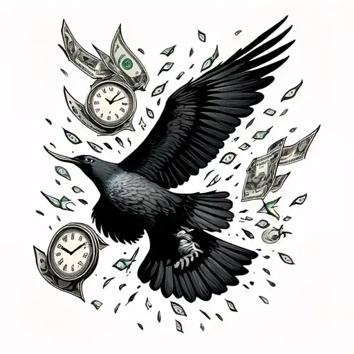 freedom, bird flying,time and money raining tattoo design idea