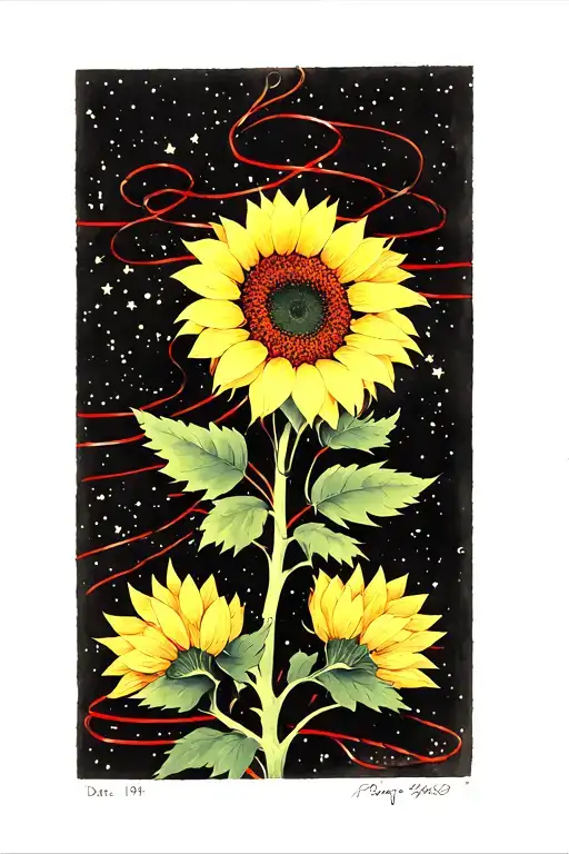 Date 1974 A Passo with a Sunflower in Better Stars A Red Wire intertwined everything tattoo design idea