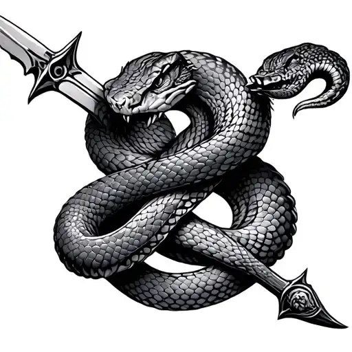 snake wrapped in dagger intertwined tattoo design idea