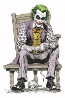 the joker sitting in the woods. harley quinn standing beside him with her baseball and one hand on his shoulder tattoo design idea
