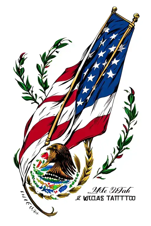 Mexican American flag waving tattoo design idea