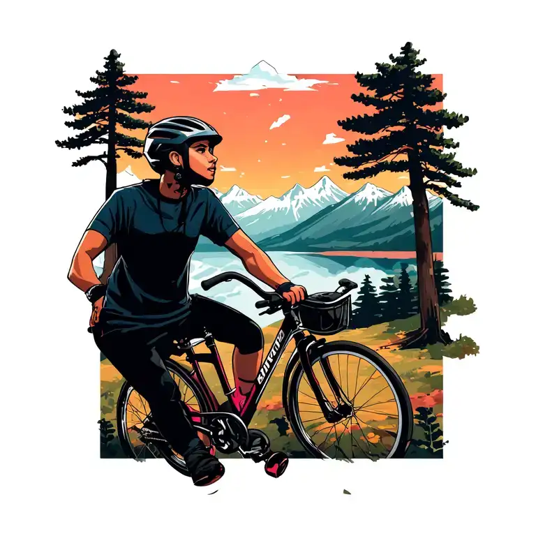 Bike ride with beautiful view with mountain and some qouts tattoo design idea