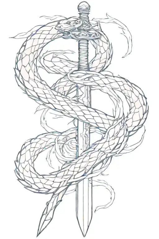 A straight sword with a snake coiling around it. Fill in with thorns. All in fine lines. tattoo design idea