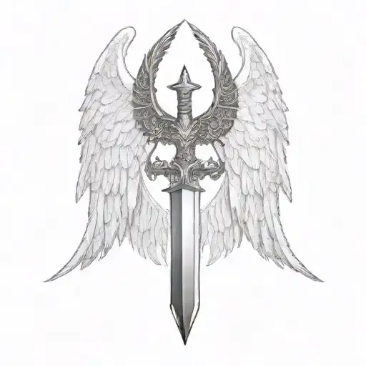 st michael sword one angel wing tattoo design idea
