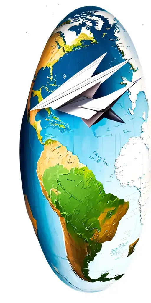 world map with paper airplane flying tattoo design idea