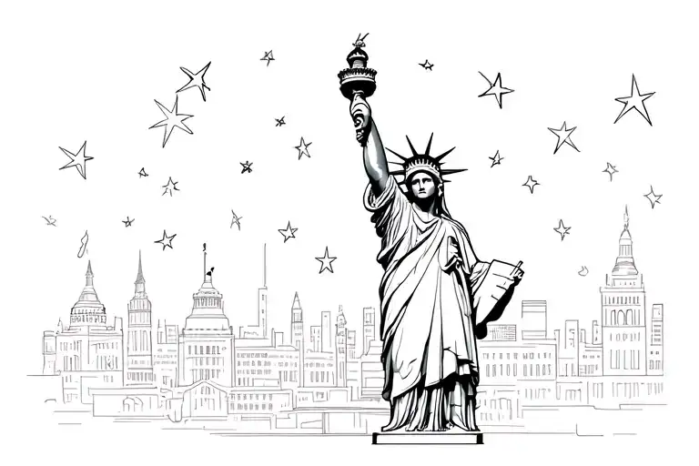 statue of liberty torch with stars tattoo design idea