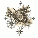 compass, clock, lunar cycle, DNA strand, tree and root tattoo design idea