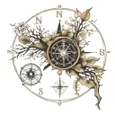 compass, clock, lunar cycle, DNA strand, tree and root tattoo design idea