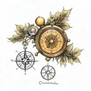 compass, clock, lunar cycle, DNA strand, tree and root tattoo design idea