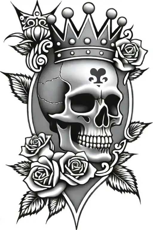 ace card, roses, crown, skull, full fore arm tattoo tattoo design idea