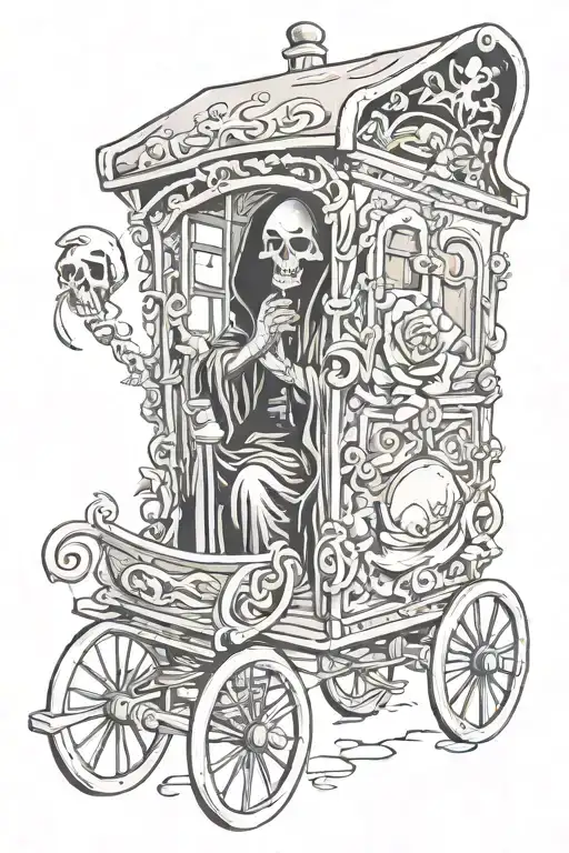grim reaper in a gypsy caravan tattoo design idea