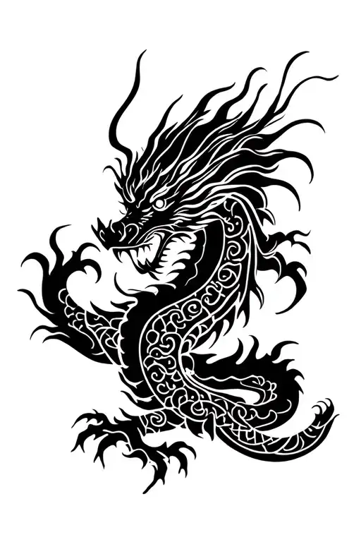 Dragon and Hmong traditional patterns tattoo design idea