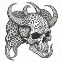 skull leopard print surrounded scorpion tattoo design idea