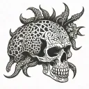 skull leopard print surrounded scorpion tattoo design idea