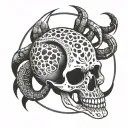 skull leopard print surrounded scorpion tattoo design idea