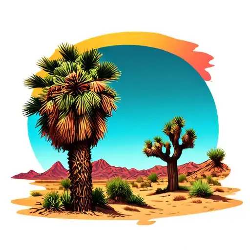 Mohave desert with palm tree and joshua tree tattoo design idea
