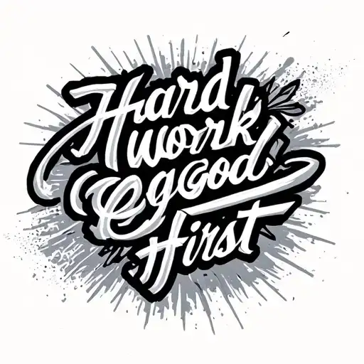 "Hard work god first" words tattoo design idea