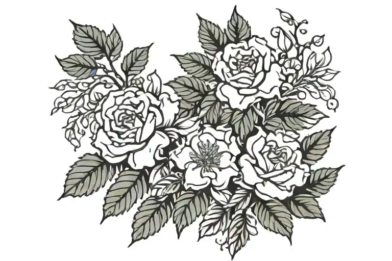 Roses jasmine flower leafs 1991 tattoo design idea