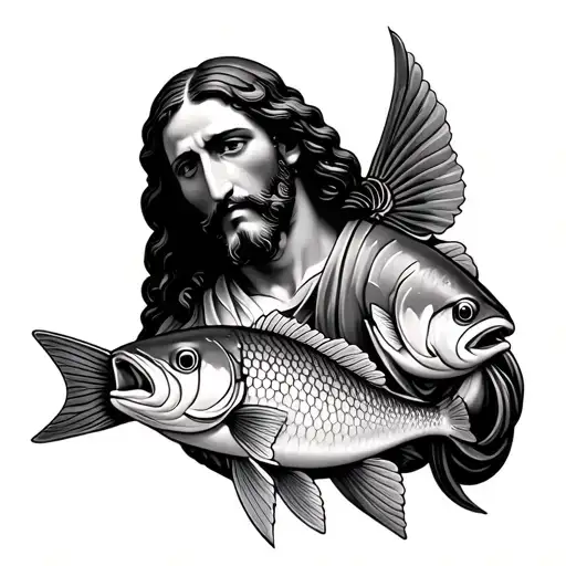 Jesus Christ with fish tattoo design idea