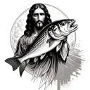 Jesus Christ with fish tattoo design idea