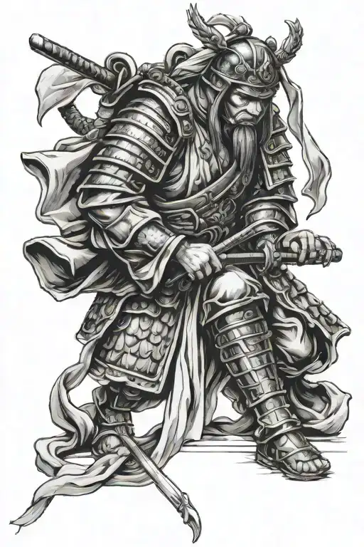 samurai kneeling angel tattoo design idea