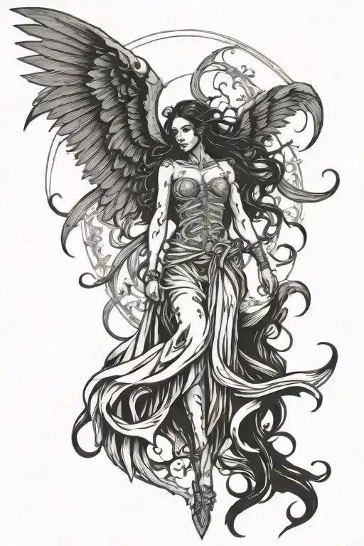 death angel with fallen wings tattoo design idea