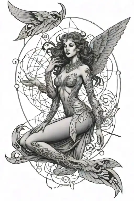 Ophiuchus feminine healer with his big wings tattoo design idea