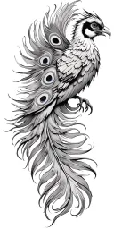 phoenix bird flying peacock feather tail tattoo design idea